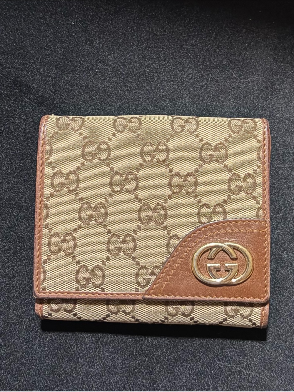 Gucci Beige and Brown GG Canvas Wallet with Leather Trim